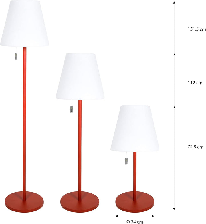 greemotion LED-Akku-Stehlampe Outdoor, 3fach höhenverstellbar, rot, dimmbar