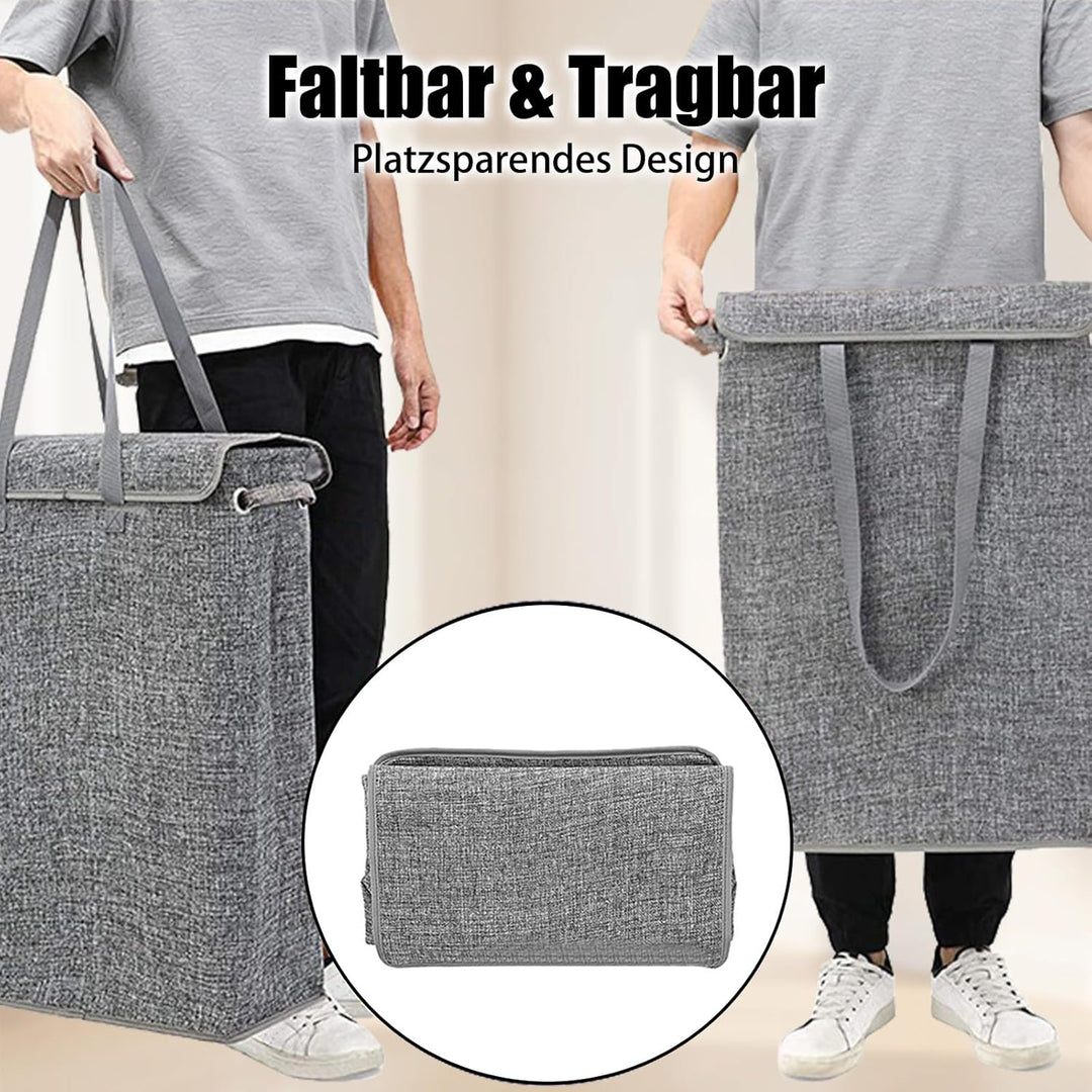 Foldable Wäschekorb Schmal mit Deckel 45L – Laundry Basket aus Leinenoptik mit Reissverschluss-Innen