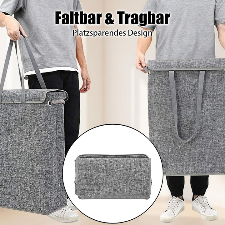 Foldable Wäschekorb Schmal mit Deckel 45L – Laundry Basket aus Leinenoptik mit Reissverschluss-Innen