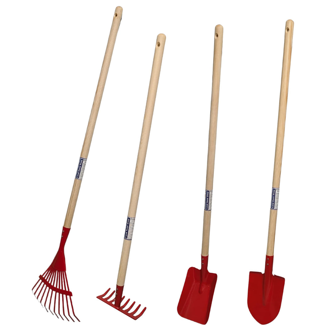 Kinder Gartengeräte Set Besen Harke Rechen Schaufel Garten Geräte Spielzeug (4er Set ROT), 4er SET R