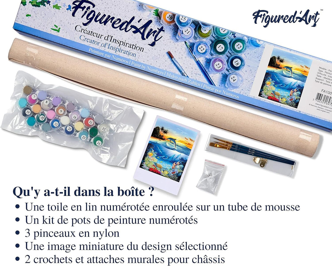 Figured'Art Malen Nach Zahlen Erwachsene Bucht der Delfine - Paint by Numbers Basteln DIY Bastelset
