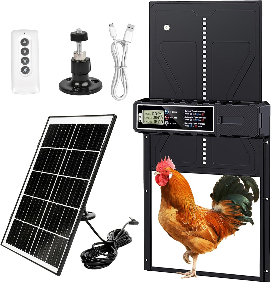 Grosse Solar Automatische Hühnerklappe Upgrade,Elektrische Hühnerklappe Automatisch mit Timer, 7W So