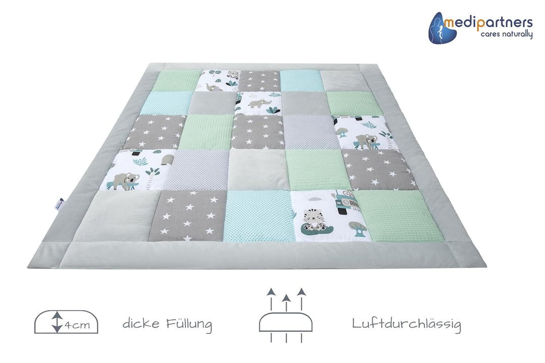 Medi Partners Krabbeldecke 100% Baumwolle 100x100cm multifunktional Dick Weich Spielmatte Baby Laufg