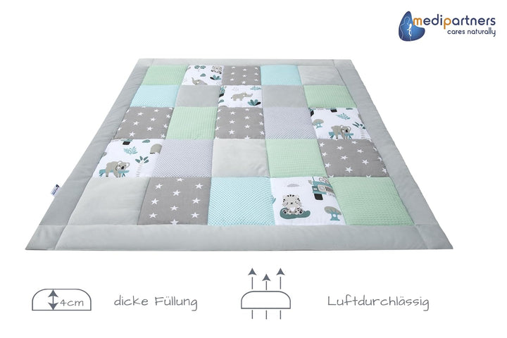 Medi Partners Krabbeldecke 100% Baumwolle 100x100cm multifunktional Dick Weich Spielmatte Baby Laufg