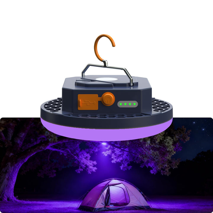 UV Campinglampe LED mit 9900mAh Aufladbar Zeltlampe, Campingleuchte mit Haken Notfallleuchte für Geo