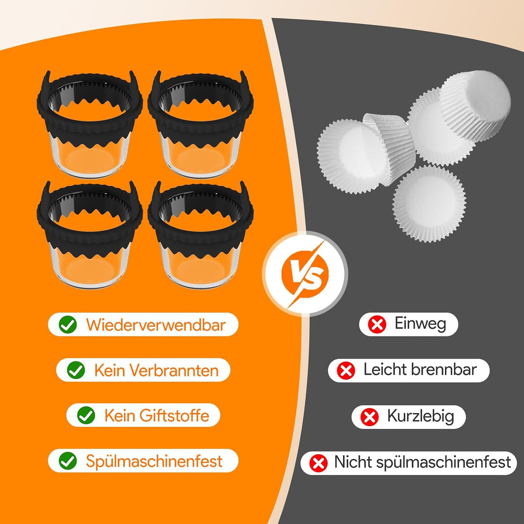 4 Stück Glas Muffinform für Heissluftfritteuse, Heissluftfritteuse Antihaftbeschichtet, Wiederverwen