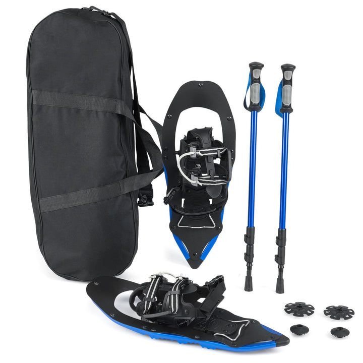 GYMAX leichte Alu Schneeschuhe, Geländeschneeschuh Set mit verstellbar Trekkingstöcke & Tragetasche,