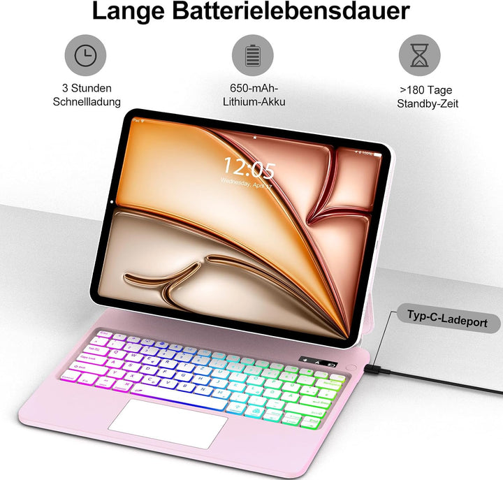 Magic Keyboard für iPad Air 13 Zoll 2026/2025/2024 (M4/M3/M2), iPad Pro 12.9 Zoll (6/5/4/3 Gen), Hül