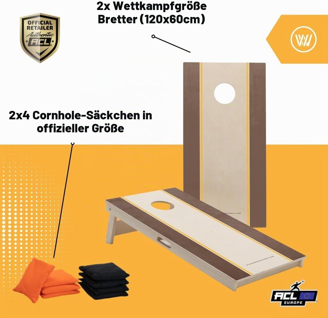 Cornhole Set – 120 x 60 cm - Sackloch Spiel – Wicked Wood – offiziell ACL-lizensiertes Set of Boards