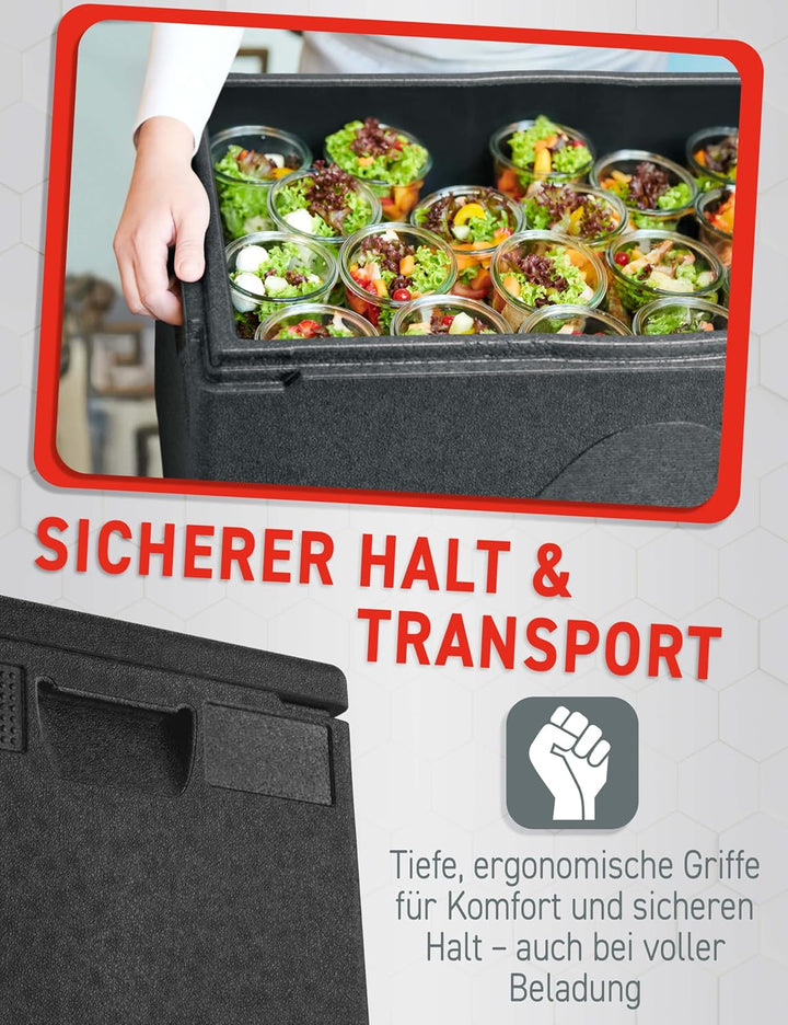 KÄNGABOX® Professional Thermobox & Kühlbox GN 1/1 48L Standardgriff – Patentierte Glatte Innenfläche