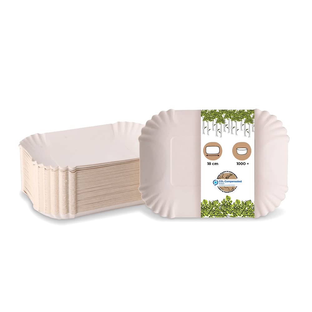 BIOZOYG Pappschalen eckig 18 x 13 x 3 cm I Imbissteller weiss aus Recyclingkarton für Pommes Currywu
