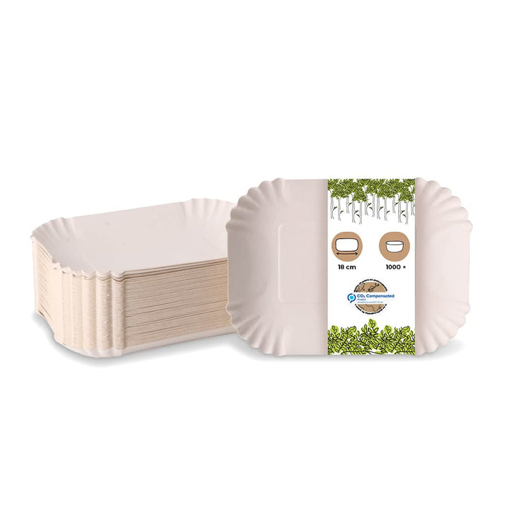 BIOZOYG Pappschalen eckig 18 x 13 x 3 cm I Imbissteller weiss aus Recyclingkarton für Pommes Currywu