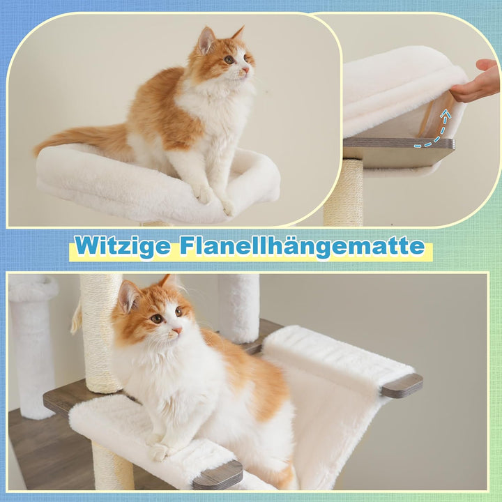 Hey-brother Holz Kratzbaum, 184cm Katzenbaum für Grosskatze, mehrstöckiger Stabil Katzenkratzbaum Mi