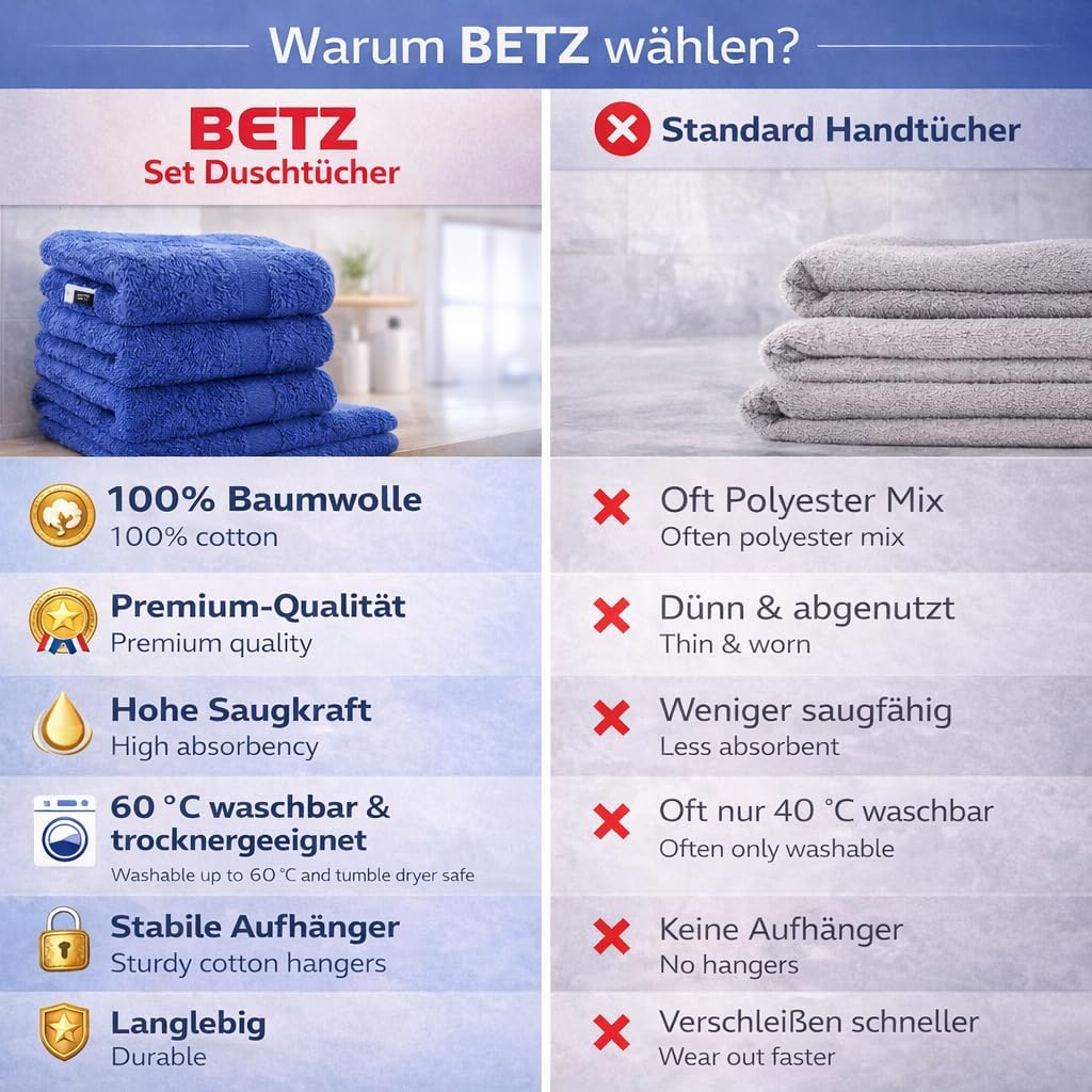 Betz Palermo Duschtücher - 4X Duschtuch aus 100% Baumwolle - Badetuch - Saunatuch - Liegetuch - 70 x