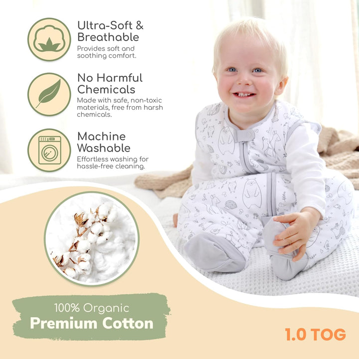 Mama Cheetah Baby Schlafsack, Bio-Baumwolle, Tragbare Babydecke, Schlafsack mit 2-Wege-Reissverschlu