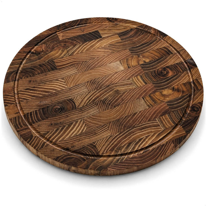 com-four® Schneidebrett rund 30 cm – Teakholz Schneidebrett mit Saftrille – Dickes Holzbrett mit Kac