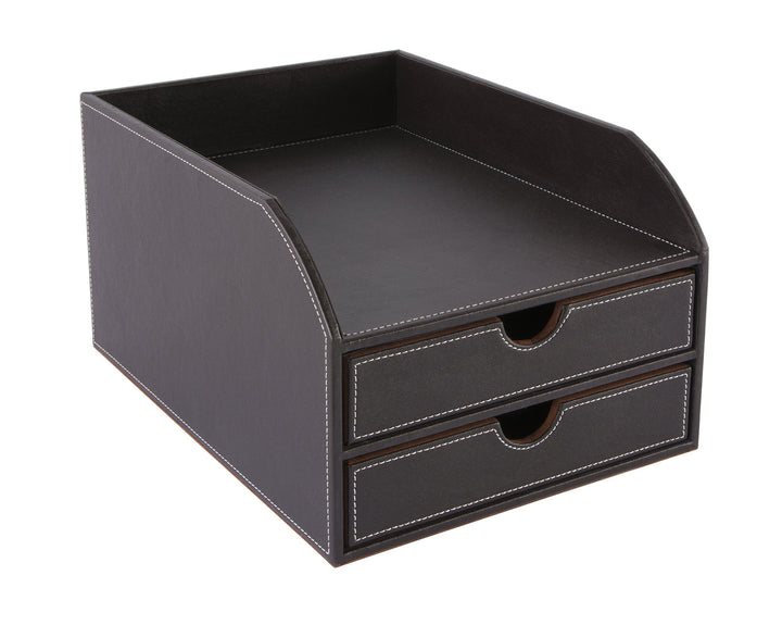 Osco Faux Leather 2 Tier Sorter with Letter Tray - Brown Single, Single