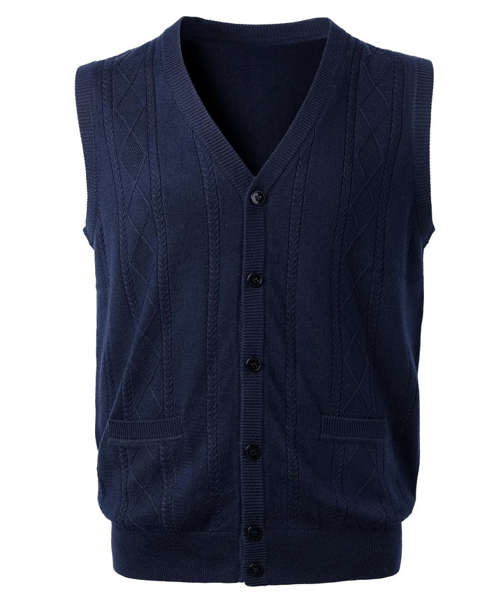 Herren Strickweste Ärmellos Zopfmuster Wollmischung Weste Strickjacke ohne Ärmel Strickpullover Tank