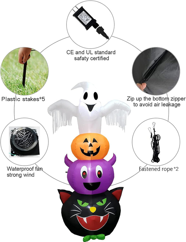 8FT Halloween Ghost Inflatables, Ghosts Pumpkins Fledermaus Schwarze KatzeAufblasbar Deko Dekoration