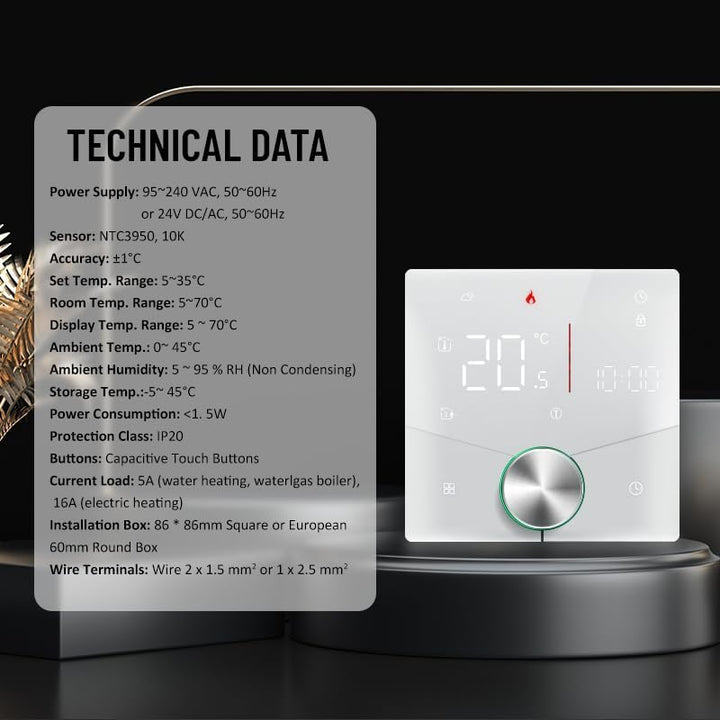 Smart Knob Thermostat for Underfloor Electric Heating/Gas Boilers, Remote Voice Control Programmable