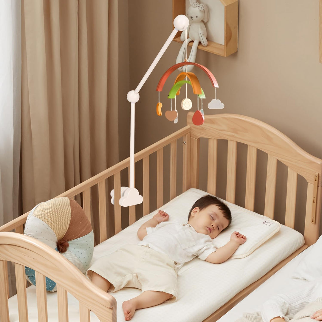 Mobile Halterung Holz für Babybett, 360°Drehbar Baby Mobile Aufhänger, Mobile Halterung Weiss, Abneh
