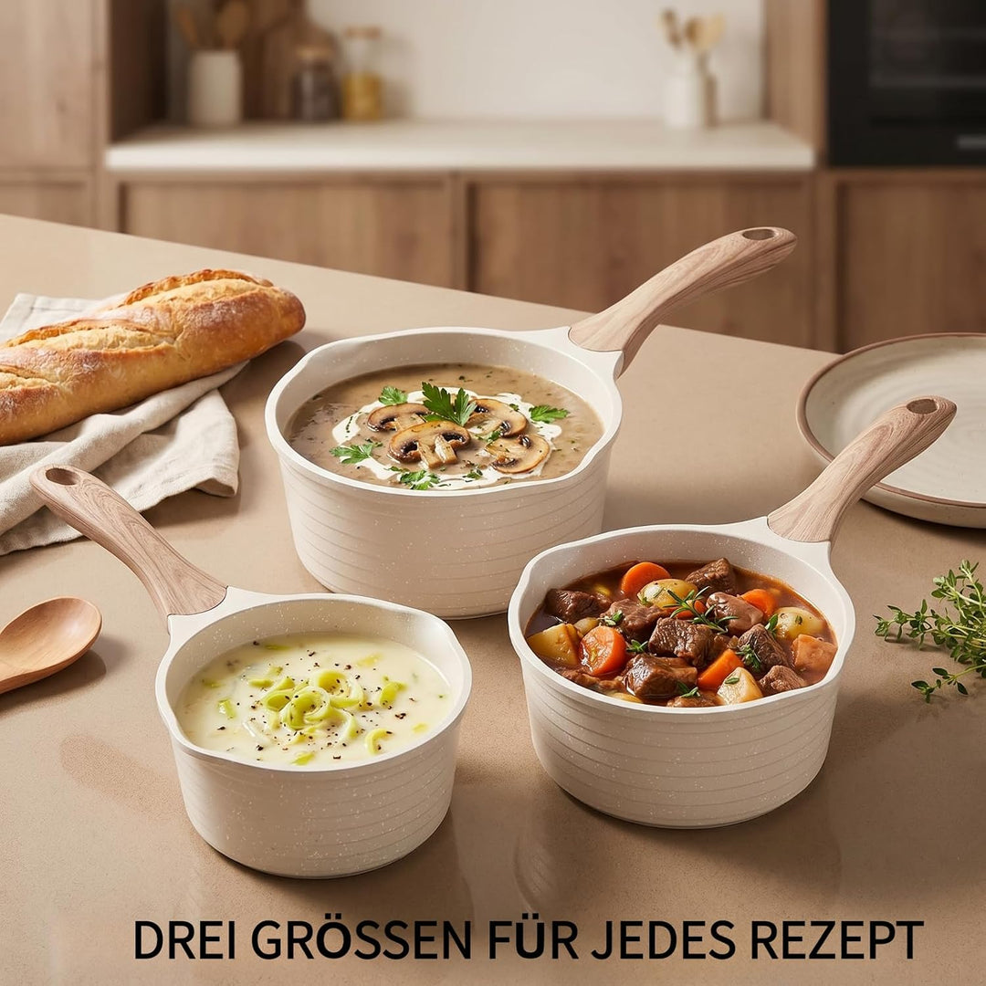 JEETEE Kochtopf 20 cm, 2.4L Kochtöpfe mit Deckel, Milchtopf Mit Hitzebeständigem Griff und Ausguss,