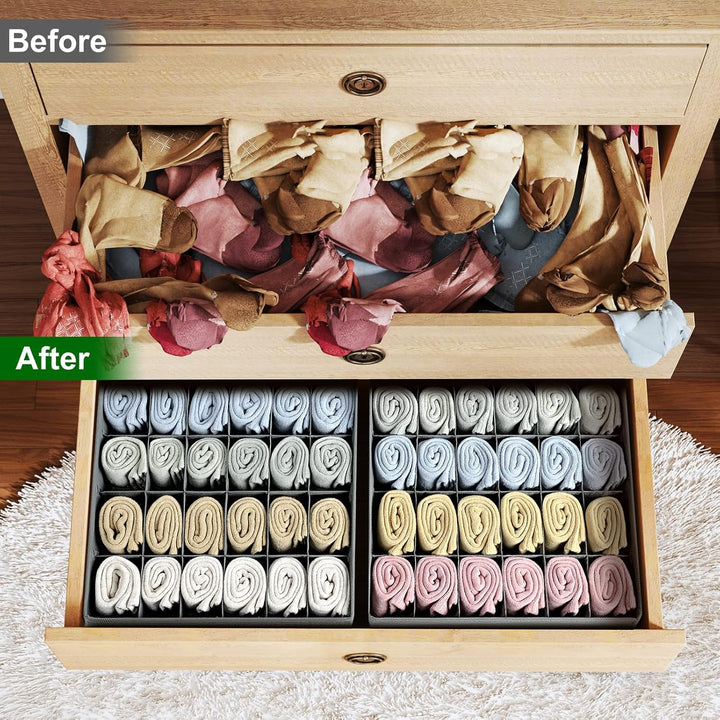 Homsorout 4 Stück Aufbewahrungsboxen 24 Zellen Schublade Organizer Faltbare kleiderschrank Schrank O