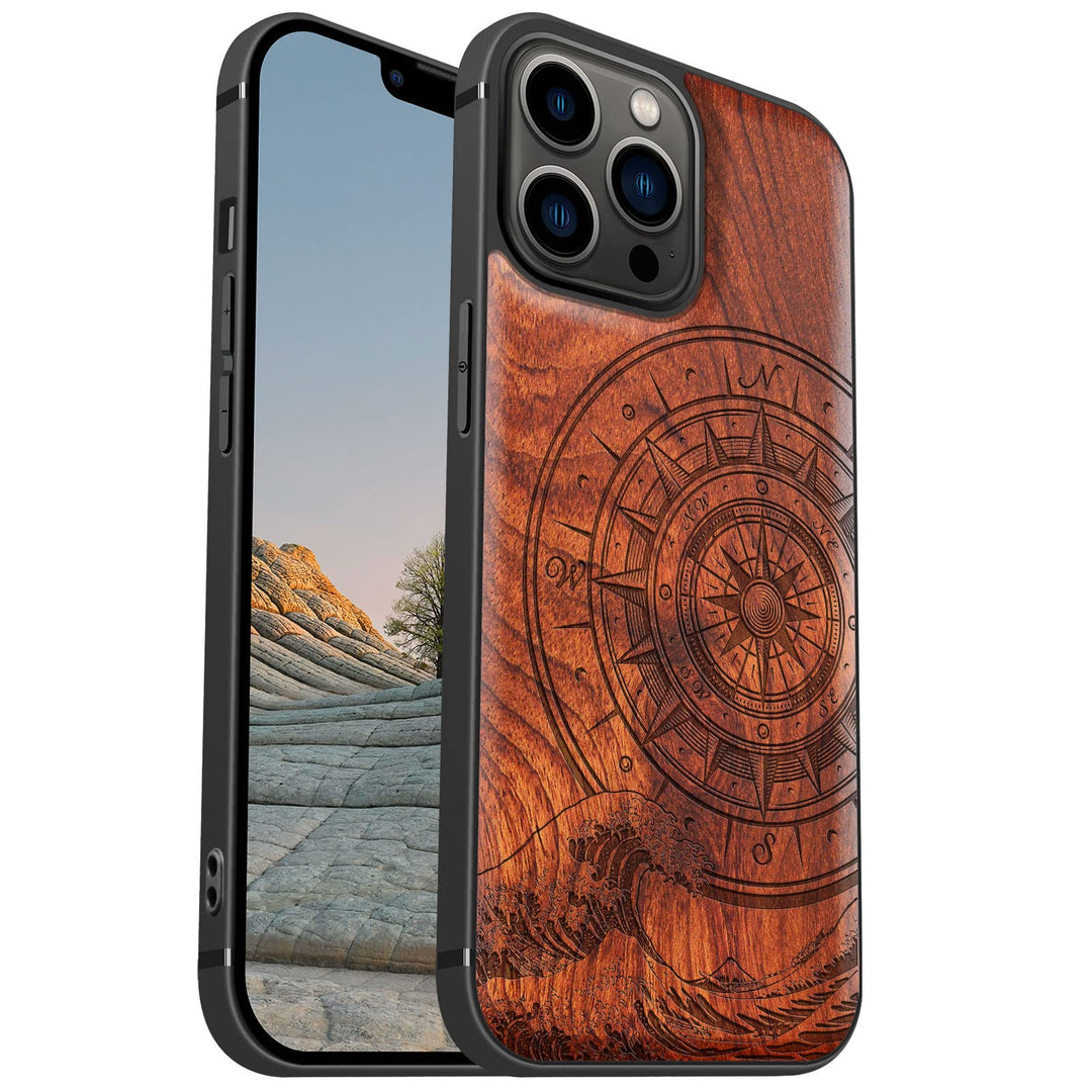 Carveit Magnetisch Hülle für iPhone 13 Pro Max Case [Elegante Rosenholz] [Weich TPU Stossstange] Sto