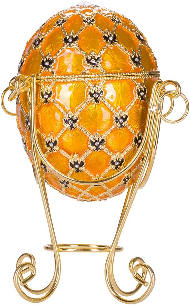 Fabergé-Stil Krönungs Ei/Schmuckkästchen mit Kutsche 19 cm gelb