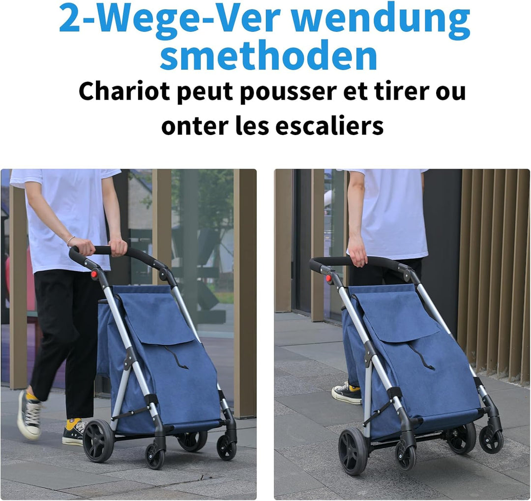 Einkaufstrolley, 46L Trolly Einkaufswagen Klappbar, 4 Rädern Aluminium Leichtgewicht Einkaufstrolley