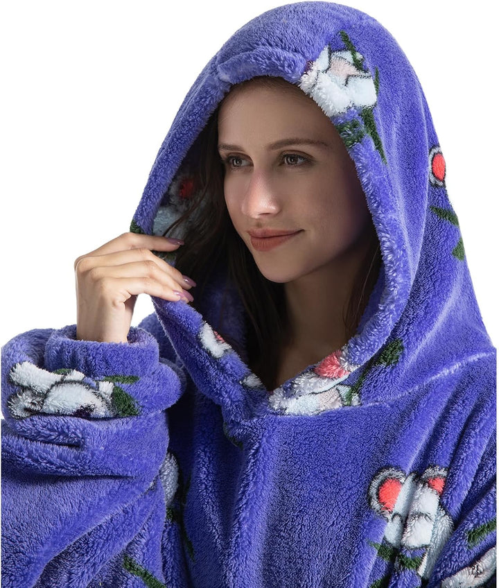 Ultra Weiche Hoodie Decke mit Ärmeln Warme Flanell Decke zum Anziehen für Zuhause Sofa und Bett, Kus