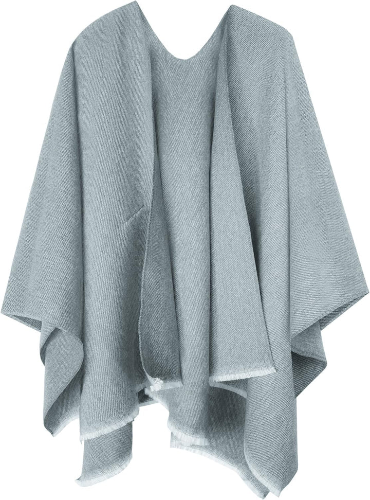 Shmily Girl Poncho Damen Strick Reversibel Cape Decke Elegant Warme Schultertuch Gestrickter Schal M