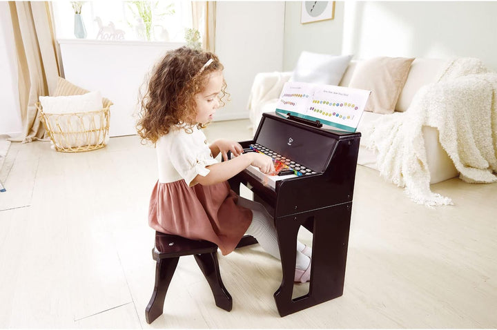 Hape Leuchttasten-Piano mit Hocker und Notenhalter, Musikspielzeug aus Holz, ab 3 Jahren, Schwarz