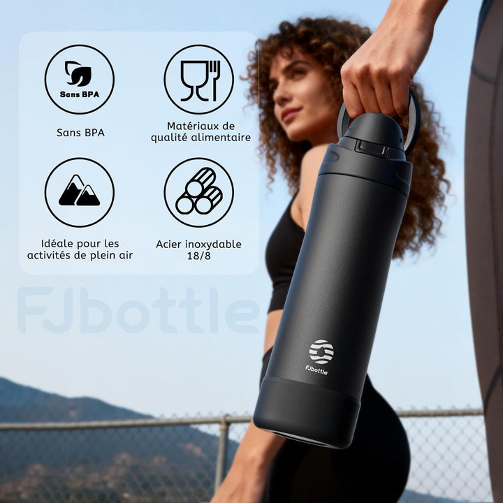 Fjbottle Edelstahl Trinkflasche 1L/750ML – 1-Klick Öffnung BPA-frei Wasserflasche für Sport, Schule,