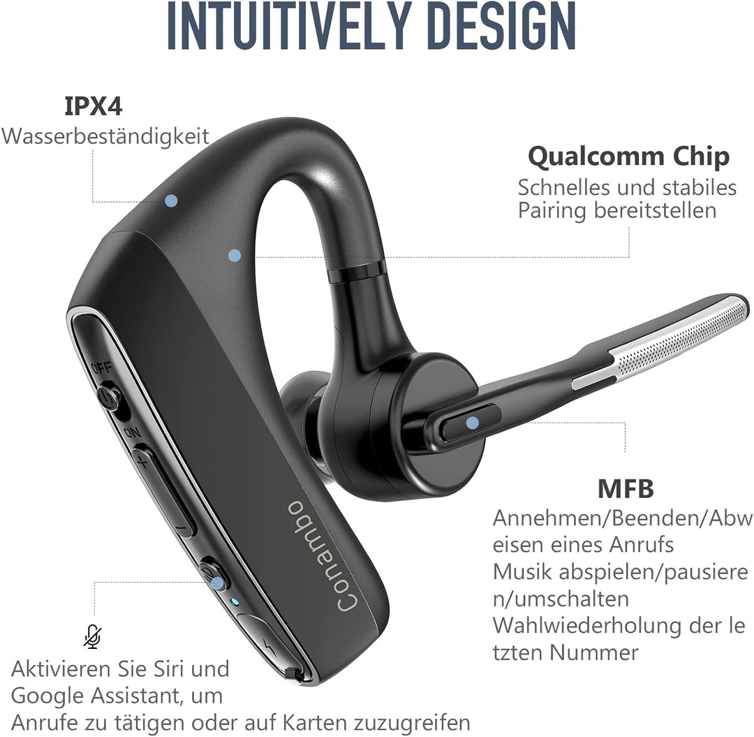 Conambo K18 Headset Bluetooth V5.1, CVC8.0 Geräuschunterdrückung mit Zwei , 16-Stunden Gesprächszeit