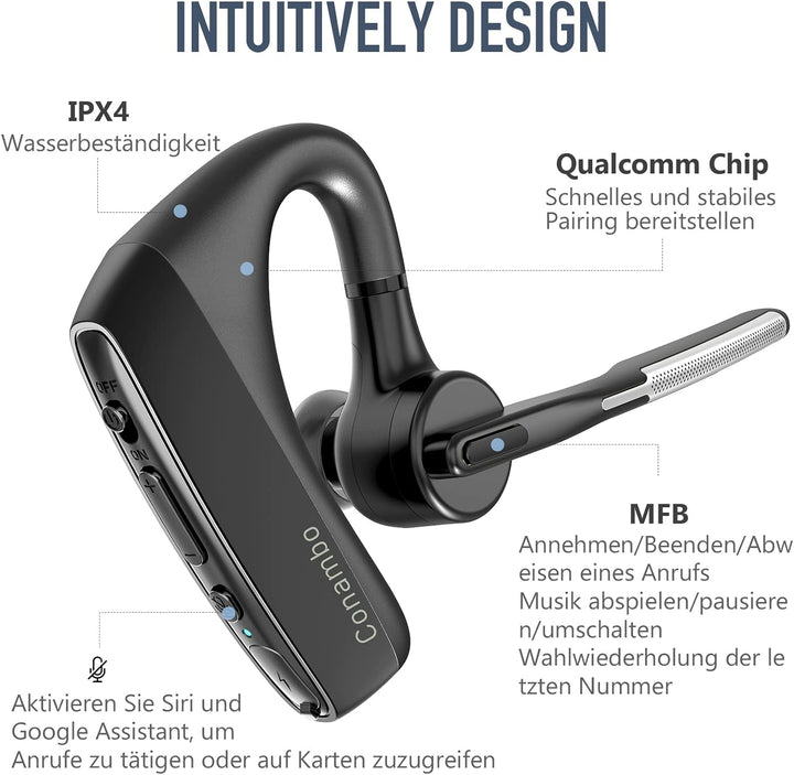 Conambo K18 Headset Bluetooth V5.1, CVC8.0 Geräuschunterdrückung mit Zwei , 16-Stunden Gesprächszeit