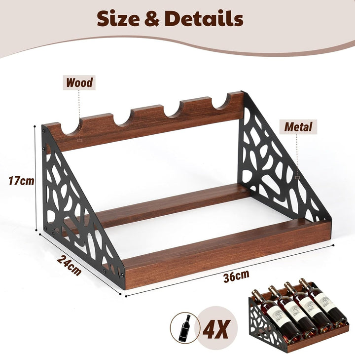 Rustikales Weinregal Holz für Tisch, Flaschenregal für 4 Flaschen, Vintage-Design, 36x24x17 cm, Wein