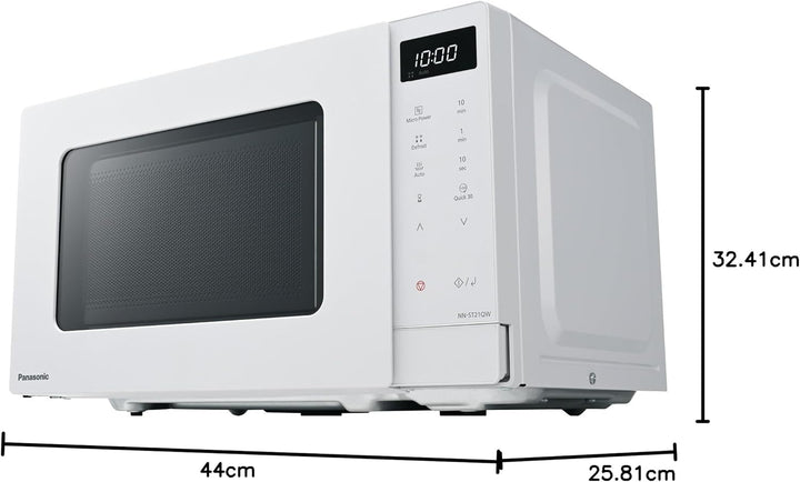 Panasonic NN-ST21QWEPG 20L Solo-Mikrowelle mit Drehteller, 800 W, automatisches Auftauen, 11 Automat