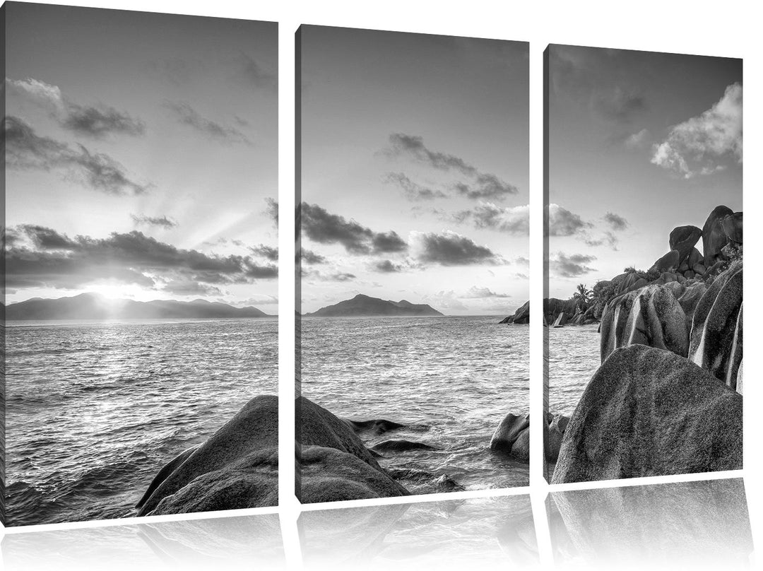 Pixxprint Sonnenuntergang Seychellen als Leinwandbild/Grösse: 3Teilig / Wandbild/Kunstdruck/fertig b