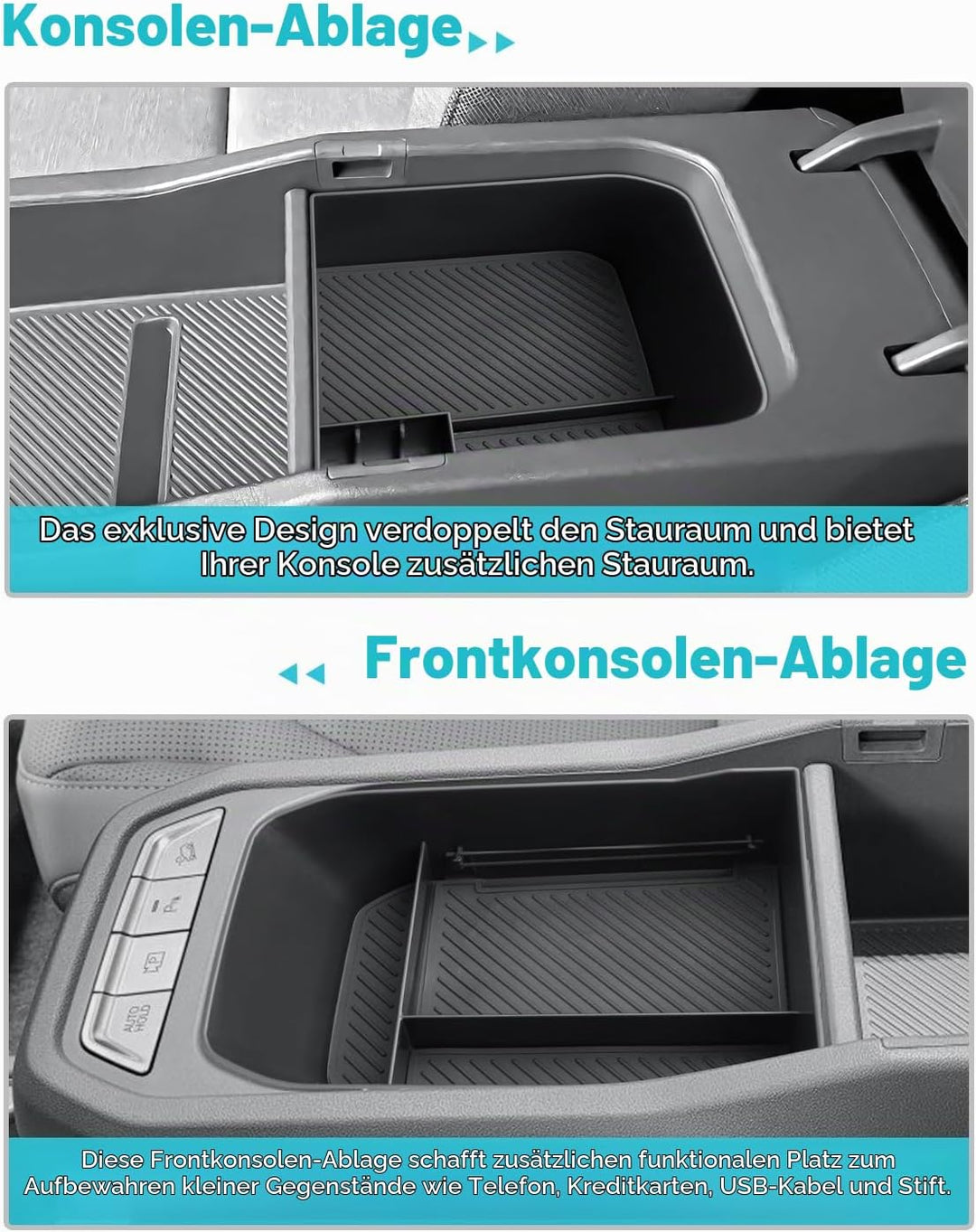 [2 Stück] CDEFG Kompatibel mit Kia EV3 2025 2026 Mittelkonsole Organizer + Armlehne Aufbewahrungsbox