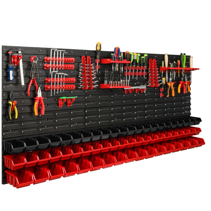 Lagersystem Werkstattregal | 172 x 78 cm | 61 stck. Box | Wandregal mit Werkzeughalterungen und Stap