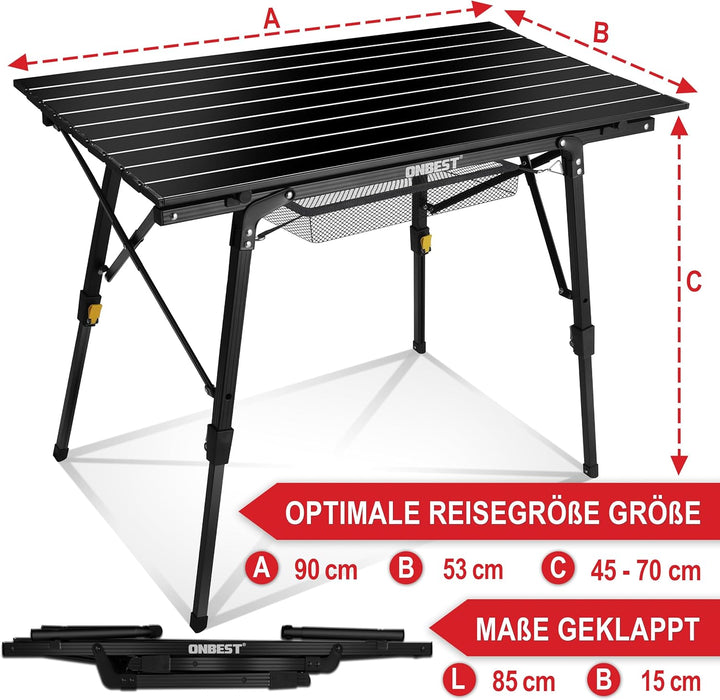 ONBEST Camping Klapptisch – Campingtisch klappbar – Angeltisch, Gartentisch 2 Personen – mit robuste
