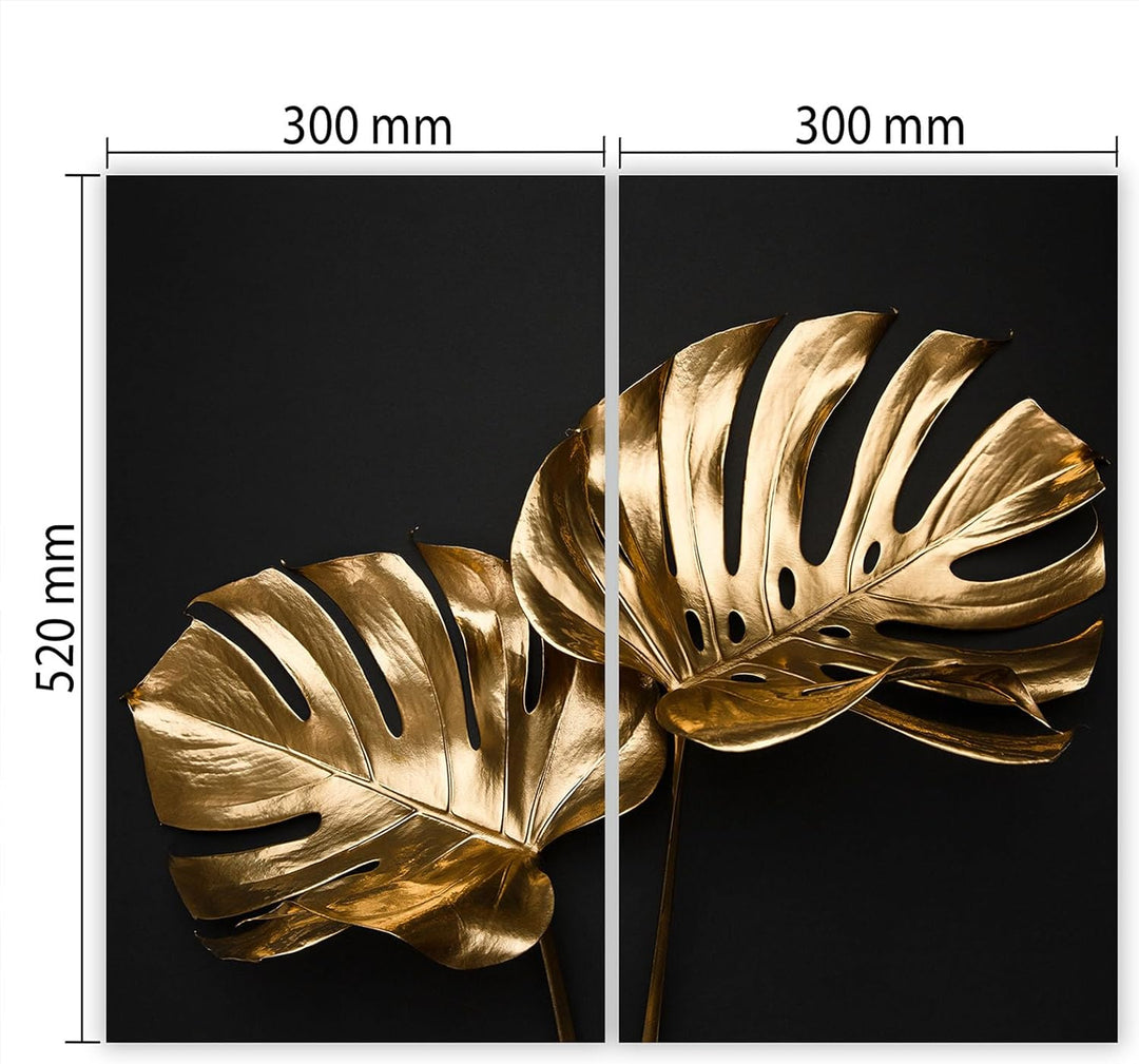 SmartDecoration Herdabdeckplatte Ceranfeldabdeckung aus Glas 2 x 30x52 cm Zweiteilig Motiv "Monstera