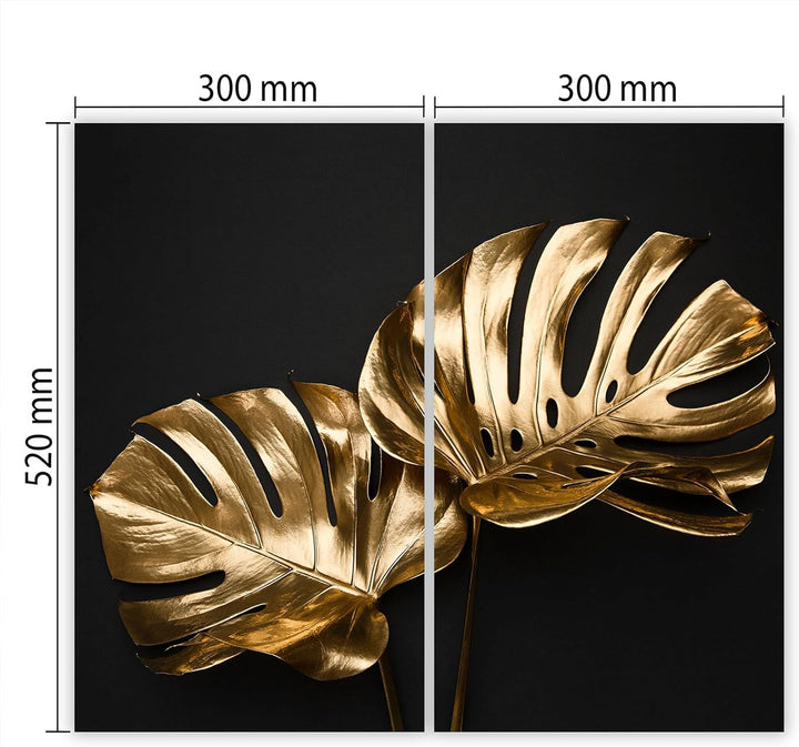 SmartDecoration Herdabdeckplatte Ceranfeldabdeckung aus Glas 2 x 30x52 cm Zweiteilig Motiv "Monstera