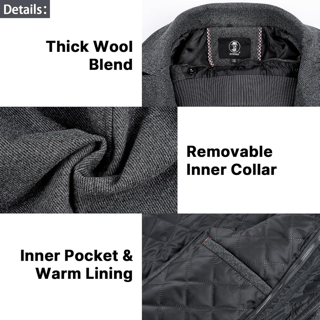 KUDORO Herren Wintermantel Wolle Kurzmantel Herren Wollmantel Mittellang Slim Fit für Business Freiz