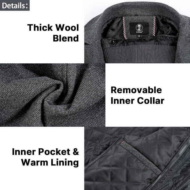 KUDORO Herren Wintermantel Wolle Kurzmantel Herren Wollmantel Mittellang Slim Fit für Business Freiz