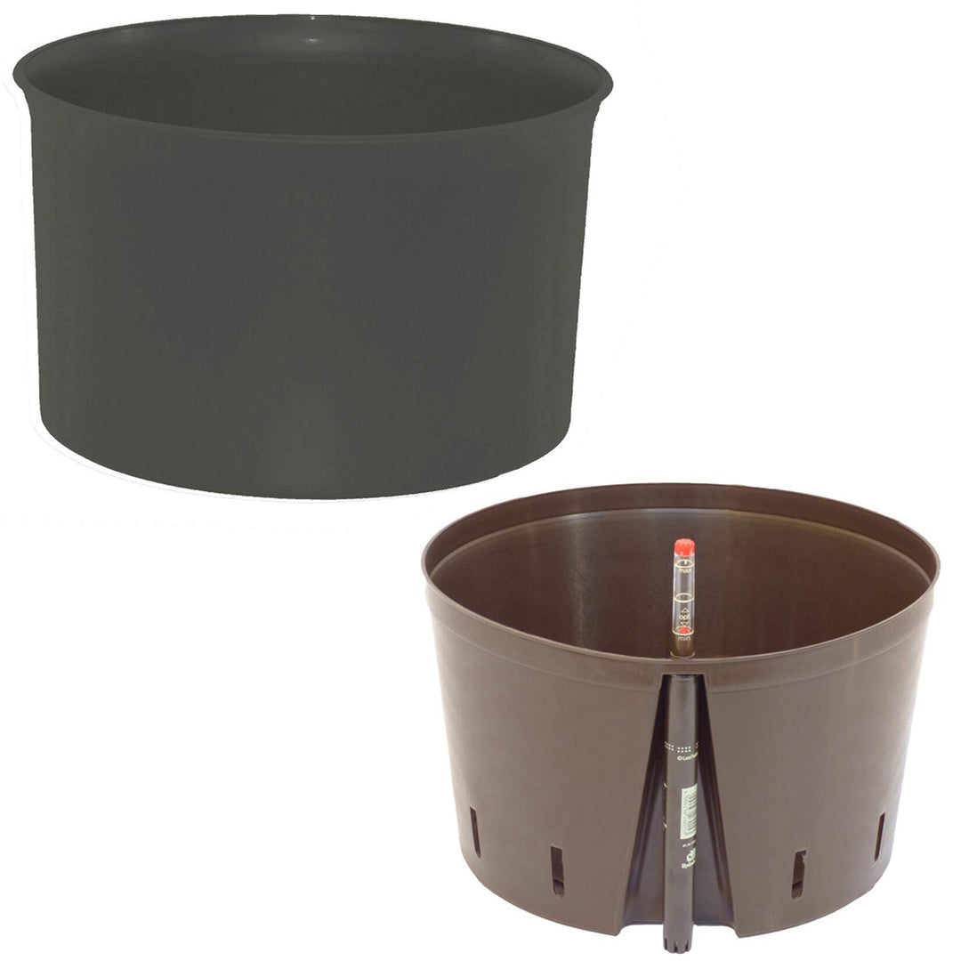 happy-nature Set3 Hydro Blumenkübel Atlas anthrazit 28/19 + Kulturtopf + Wasserstandsanzeiger Ø 31,5