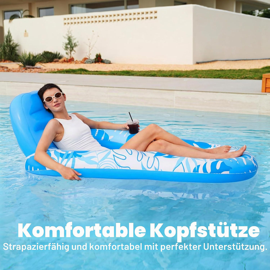 SLOOSH Wasser Pool Luftmatratze für Erwachsene, Aufblasbare Pool-Flösse mit Getränkehaltern und Fuss