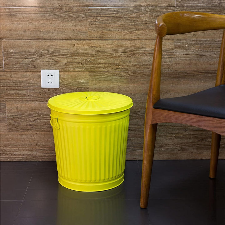 Jinfa Retrodesign Mülleimer mit Deckel | Gelb | Ø 29 cm, Höhe 31,5 cm, 18 Liter 1 Stück - 18 Liter -