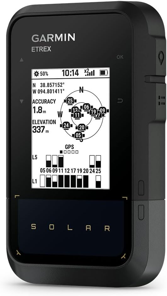 eTrex Solar GPS-Handgerät mit Solarladung, 2,2" Display - Kompass, Tracback, Geocaching Modus, Multi